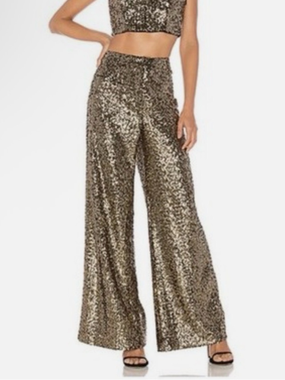 Milly for Anthropologie Gold Sequin Wide-Leg Pants